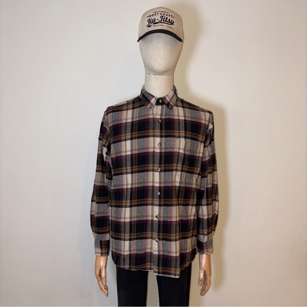 Hobbs Creek Men’s Plaid Flannel Button Down Shirt - Black/Burgundy - Size L